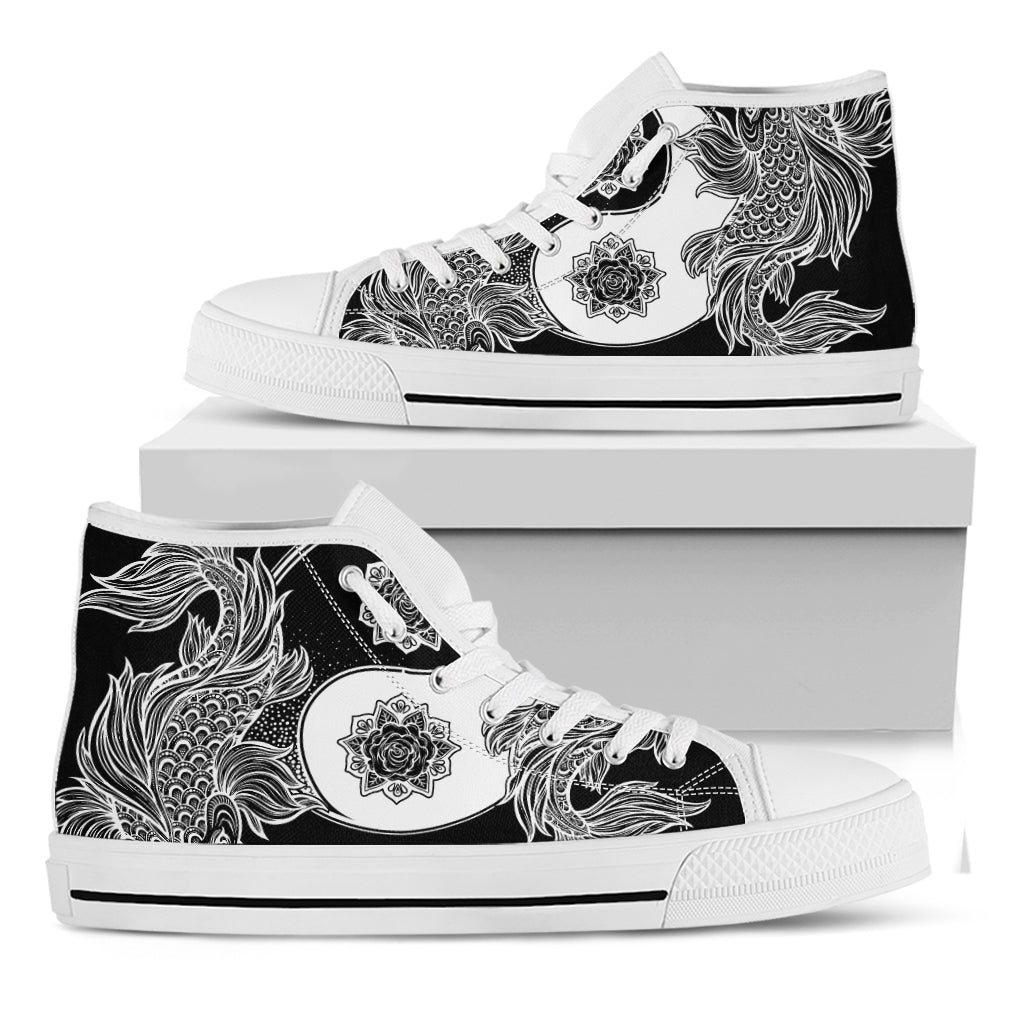 Yin And Yang Koi Carp Fish Print White High Top Shoes