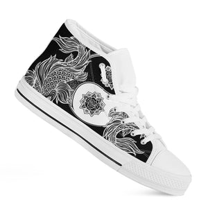 Yin And Yang Koi Carp Fish Print White High Top Shoes