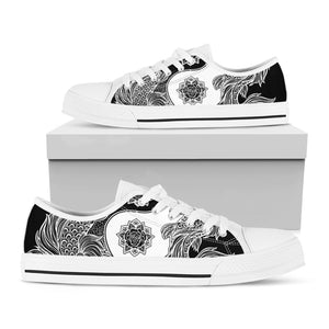 Yin And Yang Koi Carp Fish Print White Low Top Shoes