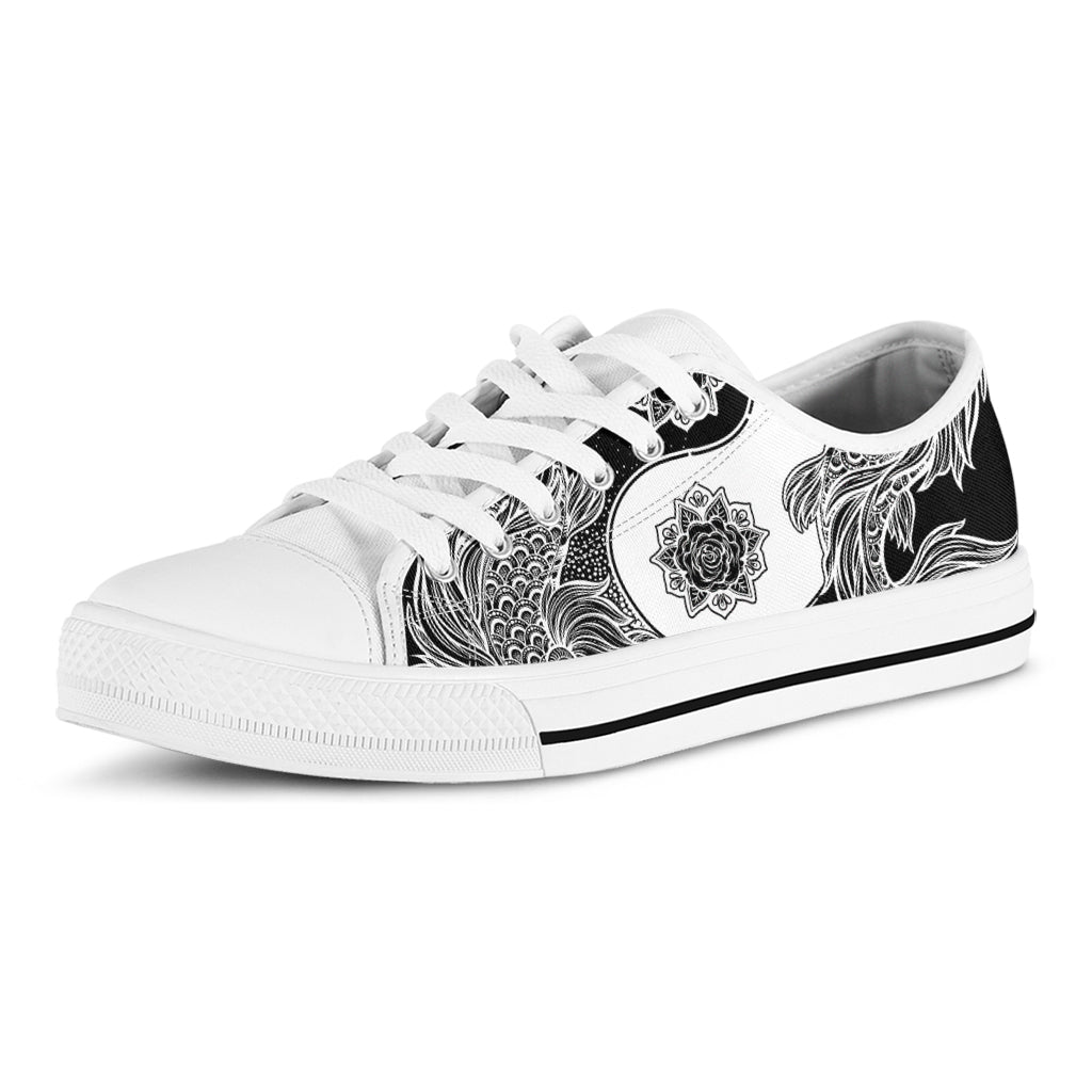 Yin And Yang Koi Carp Fish Print White Low Top Shoes