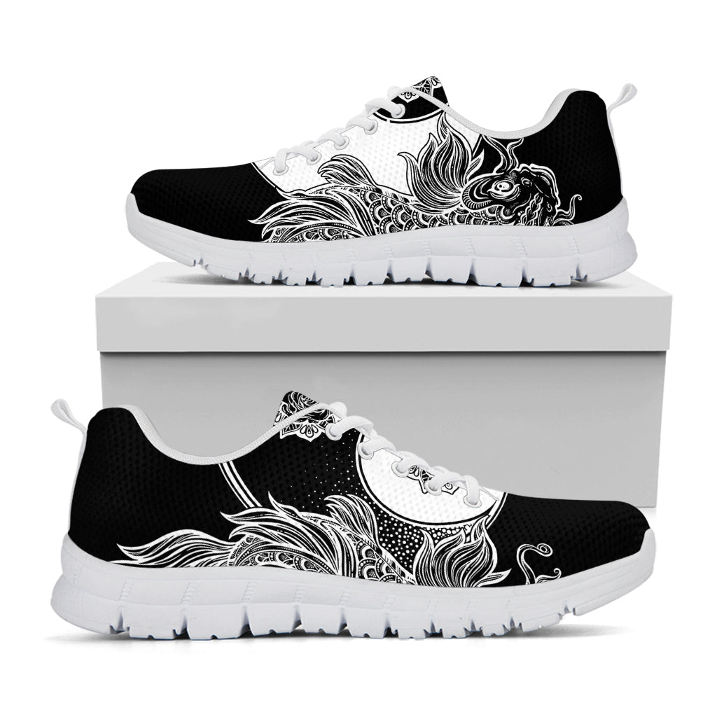 Yin And Yang Koi Carp Fish Print White Sneakers