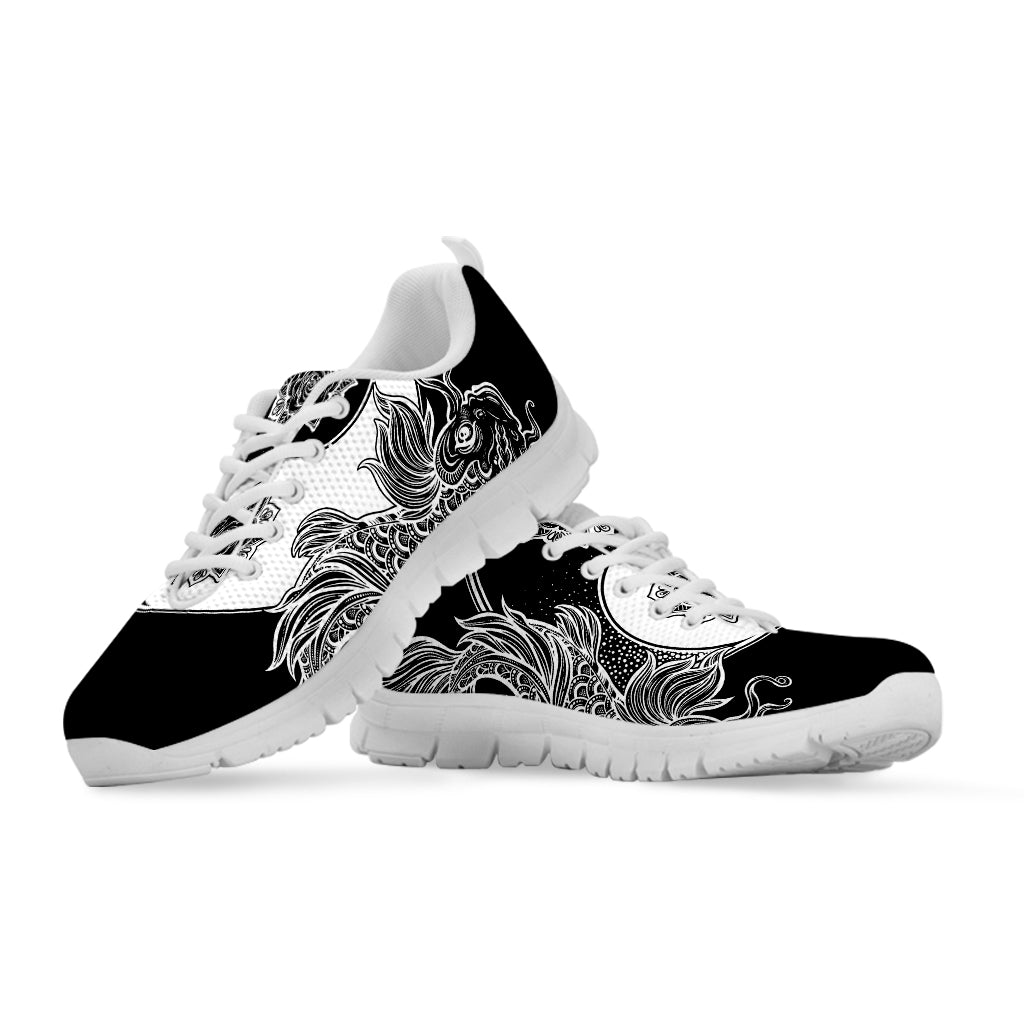 Yin And Yang Koi Carp Fish Print White Sneakers