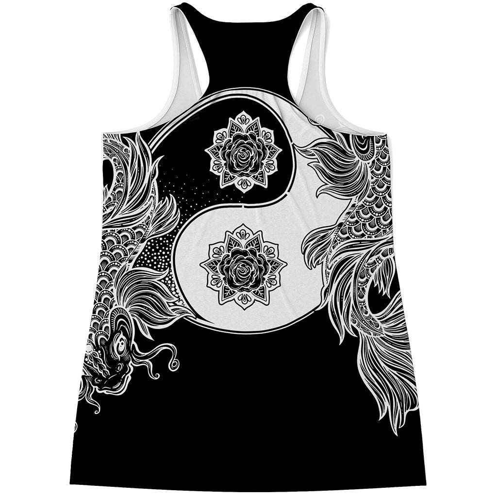 Yin And Yang Koi Carp Fish Print Women's Racerback Tank Top