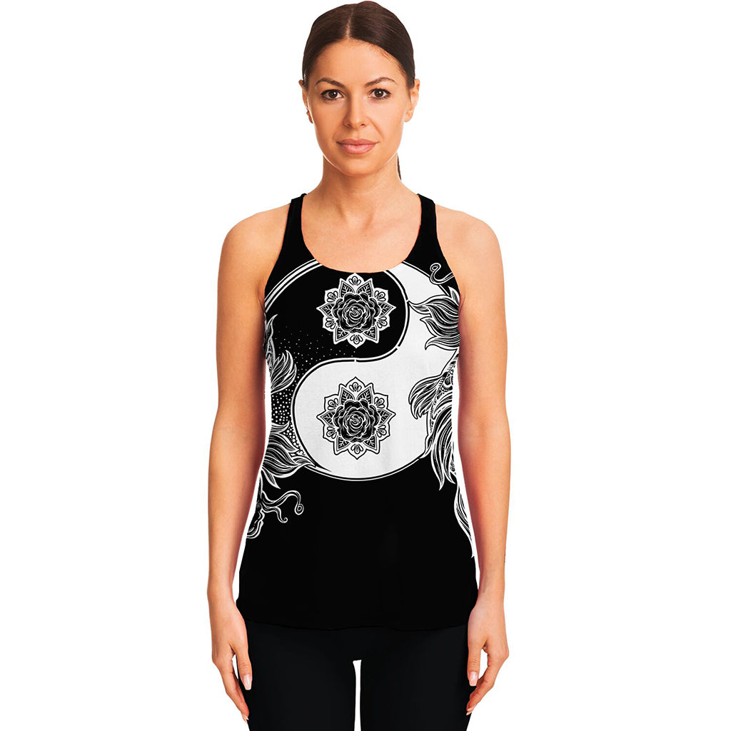 Yin And Yang Koi Carp Fish Print Women's Racerback Tank Top
