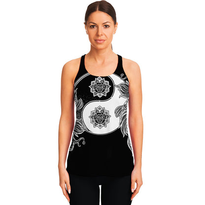 Yin And Yang Koi Carp Fish Print Women's Racerback Tank Top