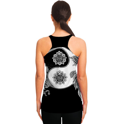 Yin And Yang Koi Carp Fish Print Women's Racerback Tank Top