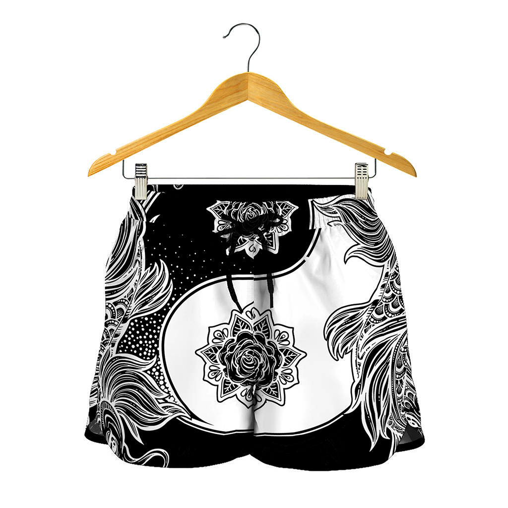 Yin And Yang Koi Carp Fish Print Women's Shorts