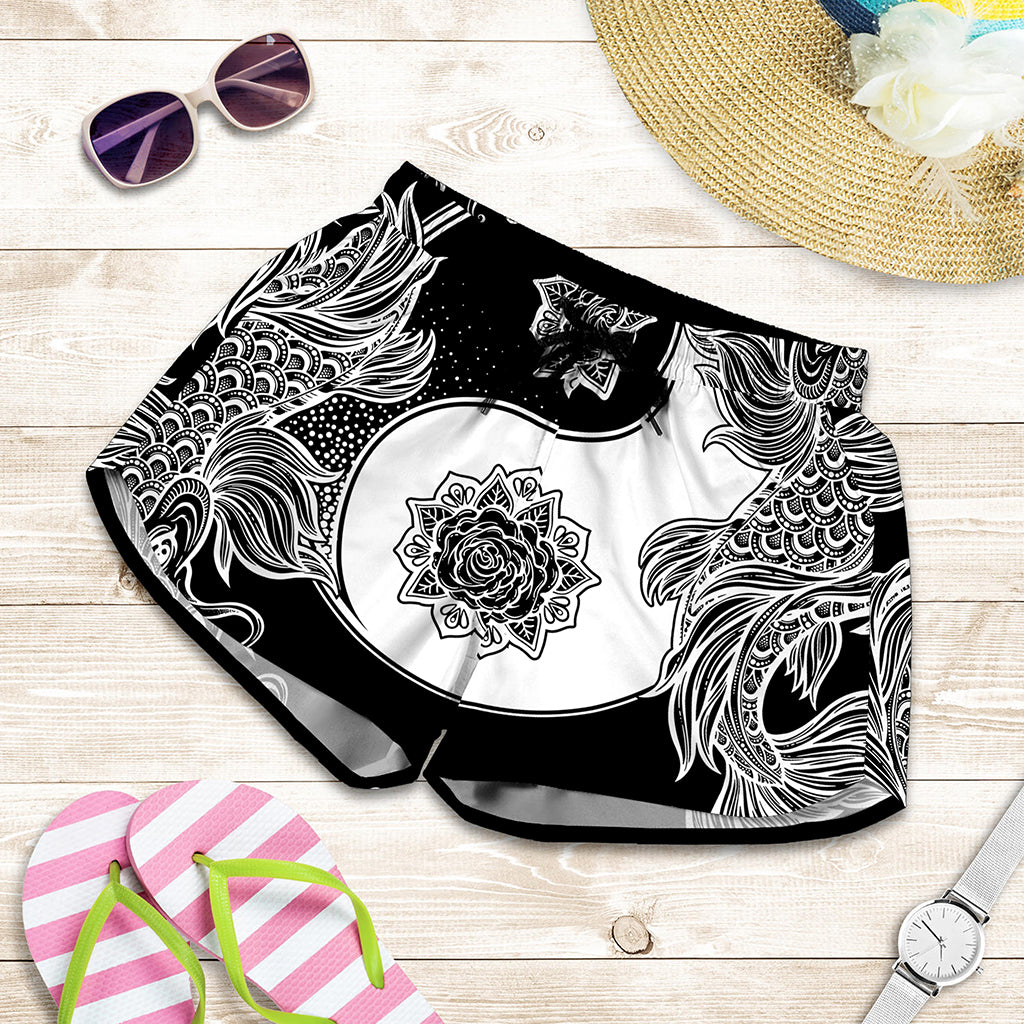 Yin And Yang Koi Carp Fish Print Women's Shorts