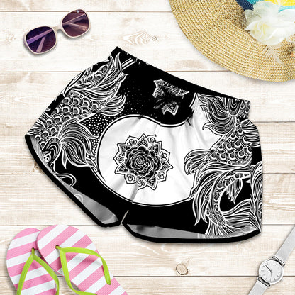 Yin And Yang Koi Carp Fish Print Women's Shorts