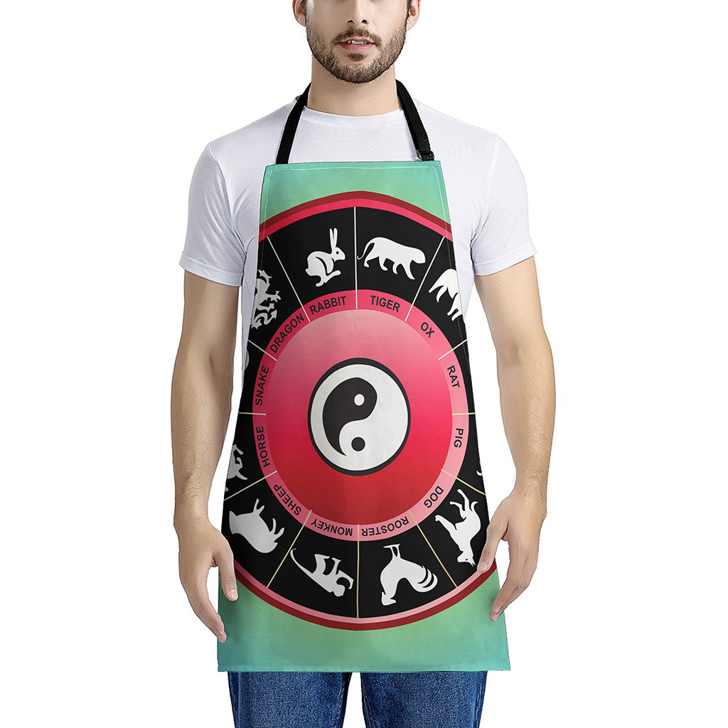 Yin Yang Chinese Zodiac Signs Print Apron