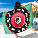 Yin Yang Chinese Zodiac Signs Print Beach Sarong Wrap