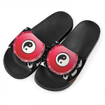 Yin Yang Chinese Zodiac Signs Print Black Slide Sandals