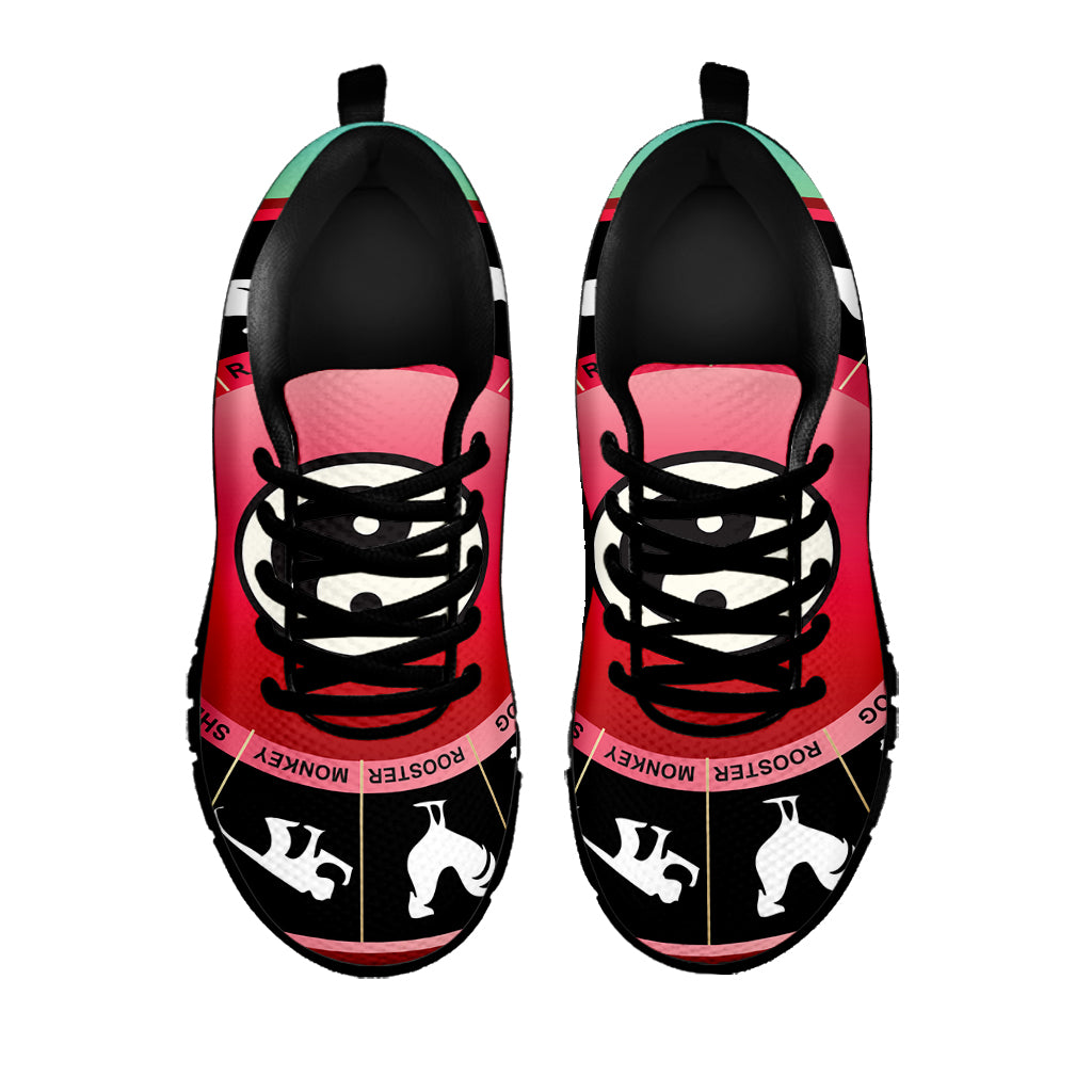 Yin Yang Chinese Zodiac Signs Print Black Sneakers