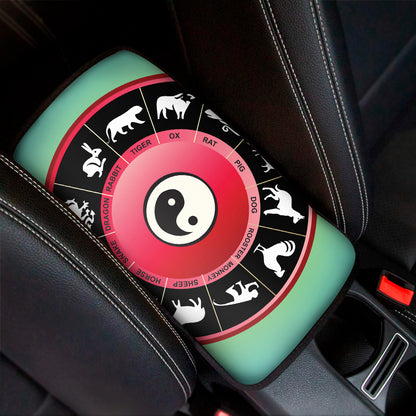 Yin Yang Chinese Zodiac Signs Print Car Center Console Cover