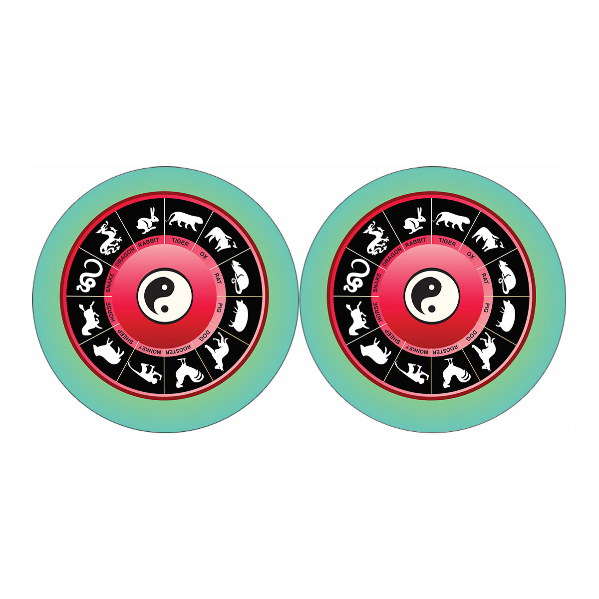 Yin Yang Chinese Zodiac Signs Print Car Coasters