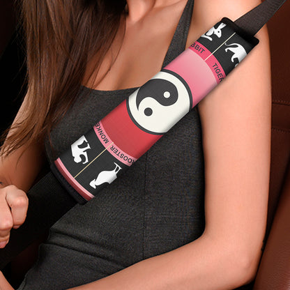 Yin Yang Chinese Zodiac Signs Print Car Seat Belt Covers