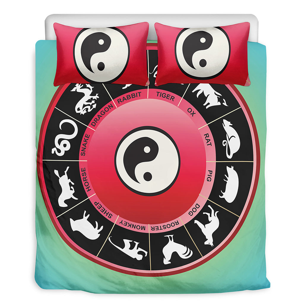 Yin Yang Chinese Zodiac Signs Print Duvet Cover Bedding Set