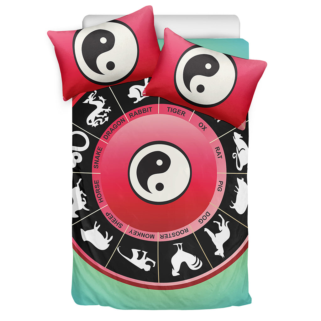 Yin Yang Chinese Zodiac Signs Print Duvet Cover Bedding Set