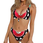 Yin Yang Chinese Zodiac Signs Print Front Bow Tie Bikini