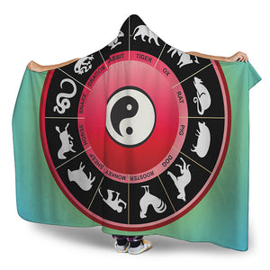 Yin Yang Chinese Zodiac Signs Print Hooded Blanket