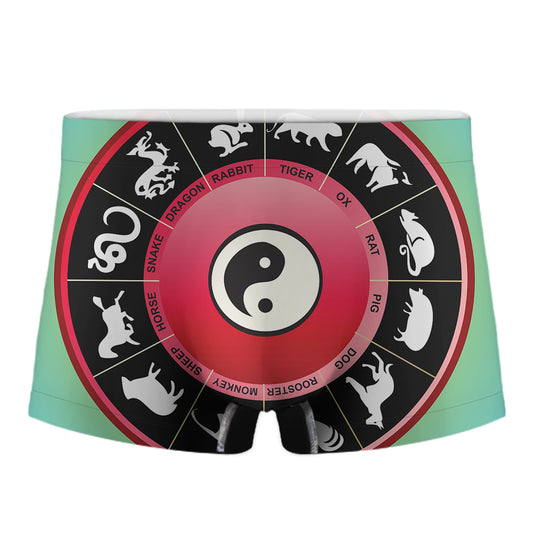 Yin Yang Chinese Zodiac Signs Print Men's Boxer Briefs