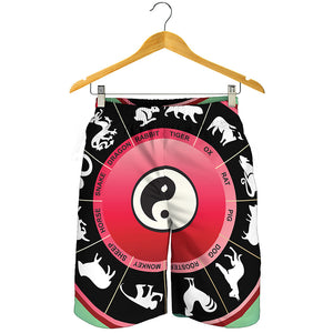 Yin Yang Chinese Zodiac Signs Print Men's Shorts