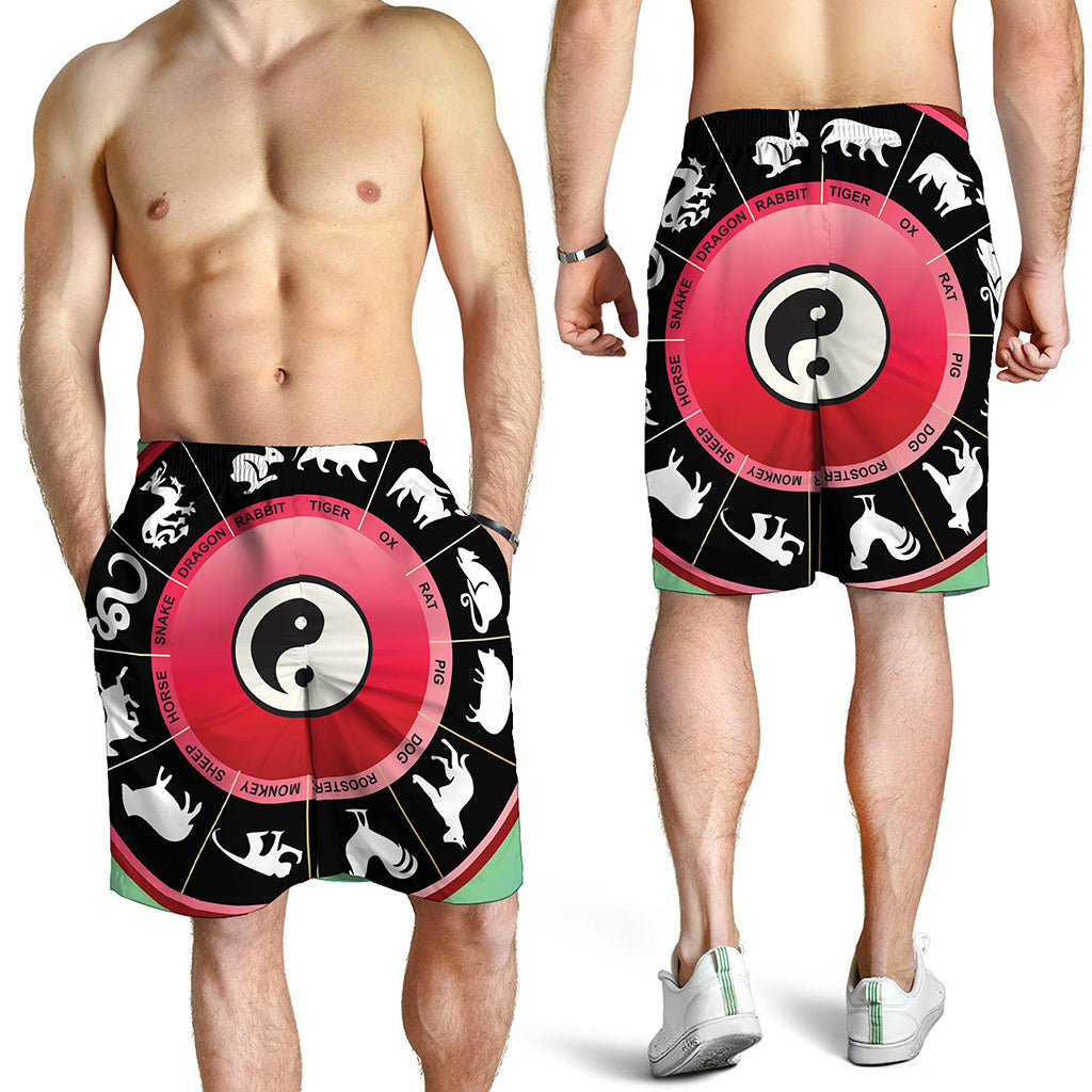 Yin Yang Chinese Zodiac Signs Print Men's Shorts