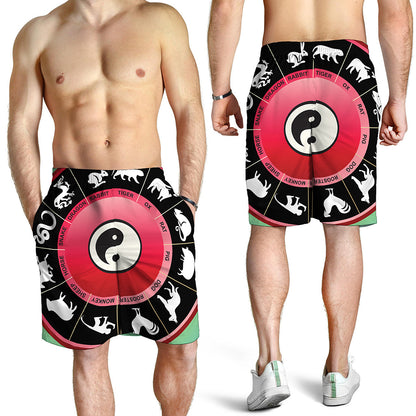 Yin Yang Chinese Zodiac Signs Print Men's Shorts