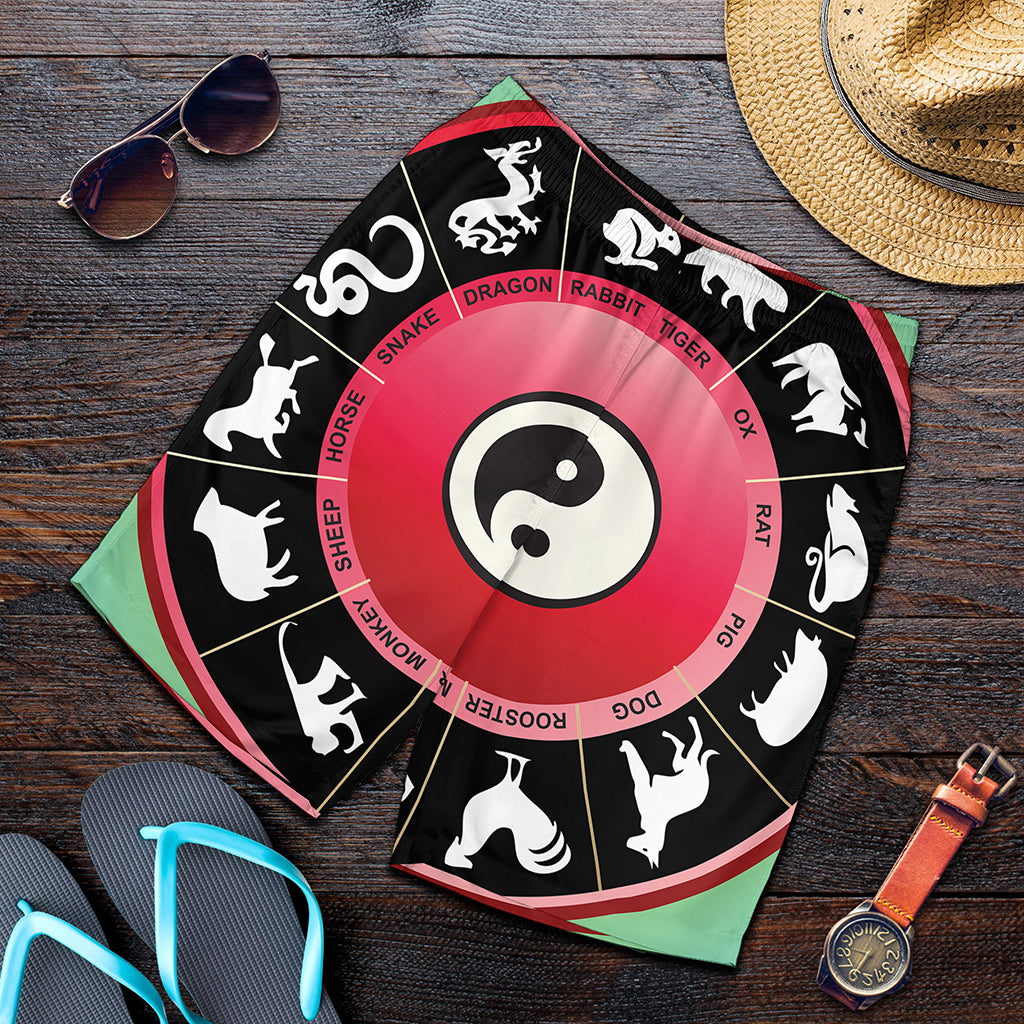 Yin Yang Chinese Zodiac Signs Print Men's Shorts