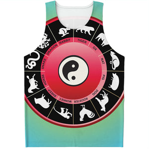 Yin Yang Chinese Zodiac Signs Print Men's Tank Top