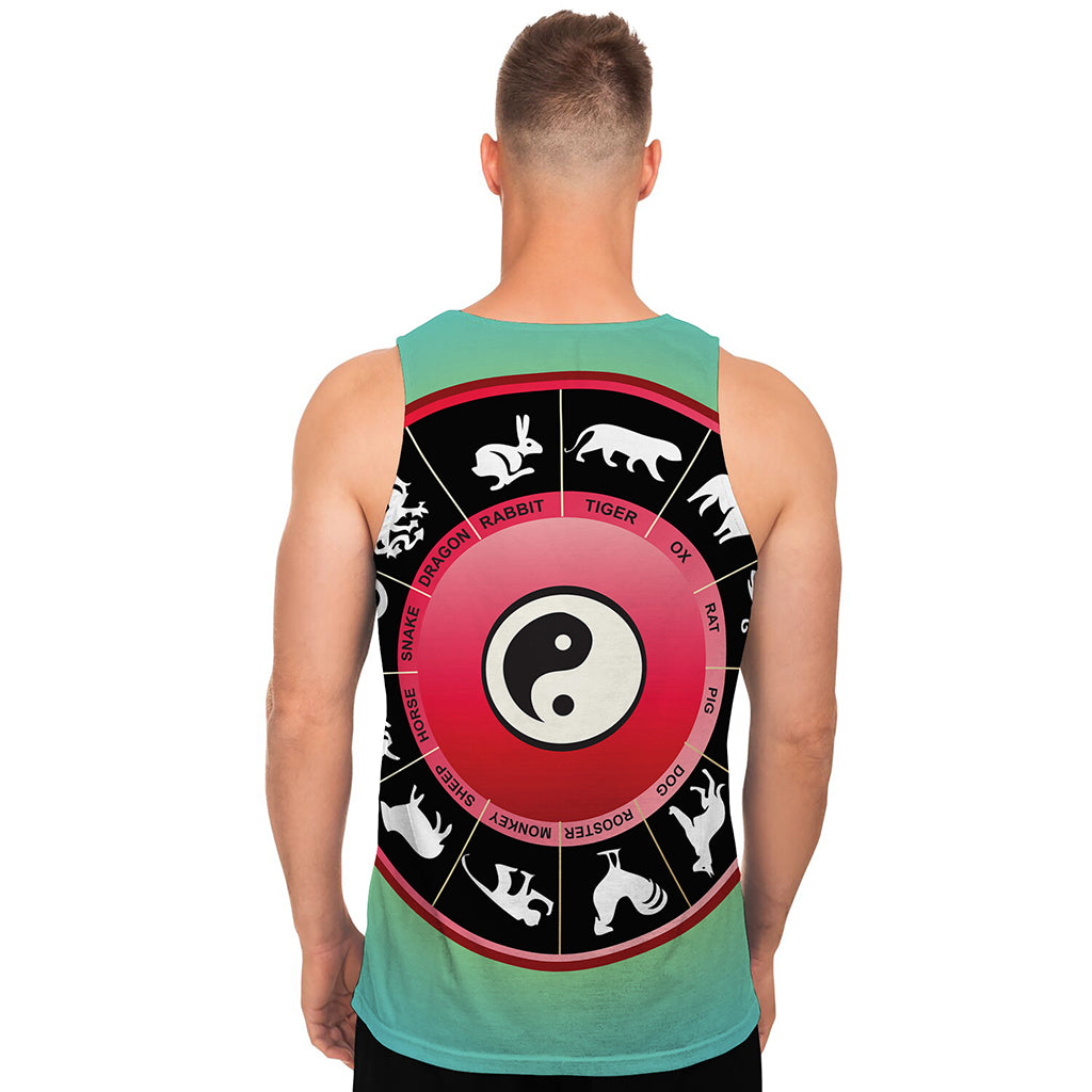 Yin Yang Chinese Zodiac Signs Print Men's Tank Top