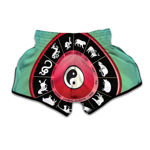 Yin Yang Chinese Zodiac Signs Print Muay Thai Boxing Shorts