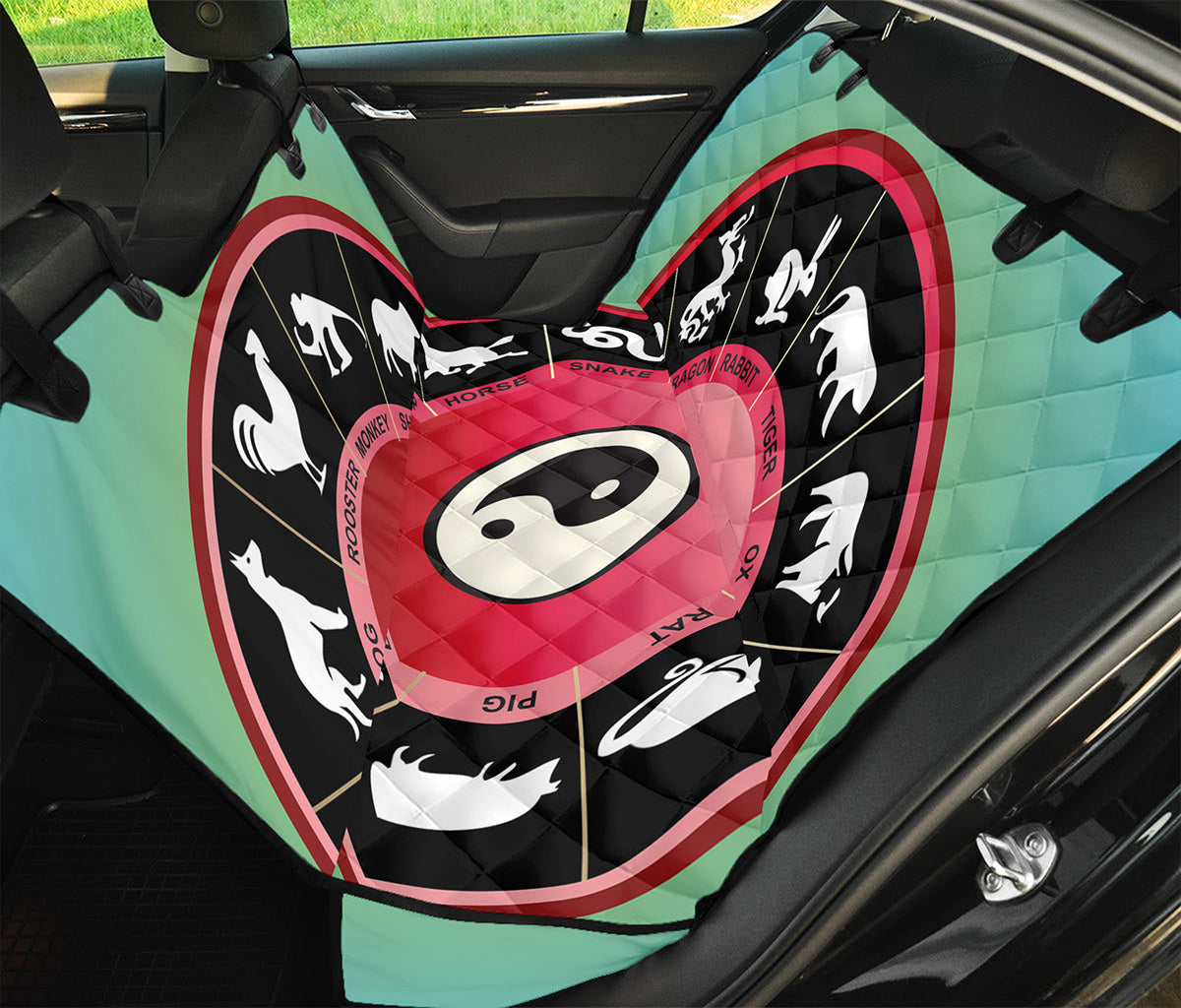 Yin Yang Chinese Zodiac Signs Print Pet Car Back Seat Cover