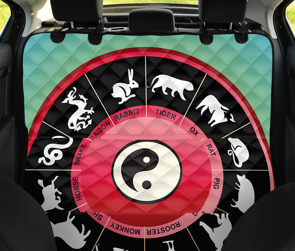 Yin Yang Chinese Zodiac Signs Print Pet Car Back Seat Cover