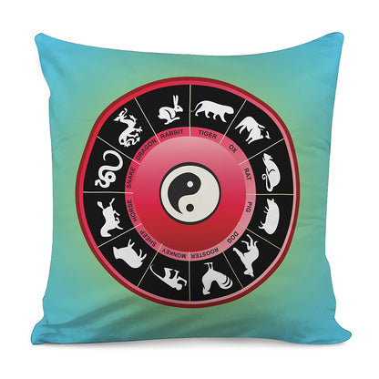 Yin Yang Chinese Zodiac Signs Print Pillow Cover