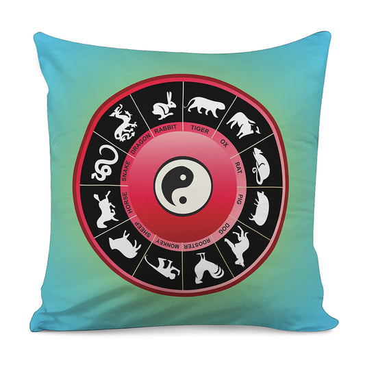 Yin Yang Chinese Zodiac Signs Print Pillow Cover