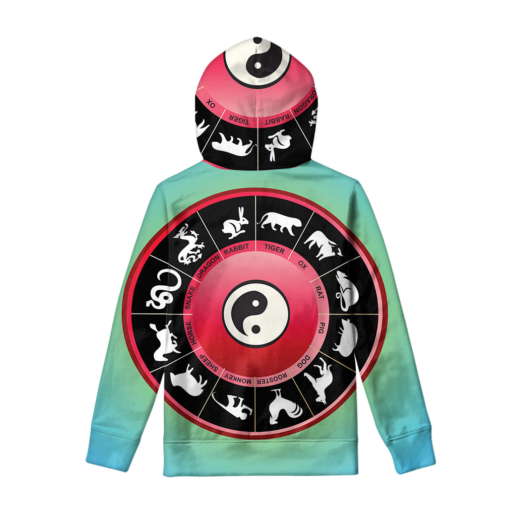 Yin Yang Chinese Zodiac Signs Print Pullover Hoodie