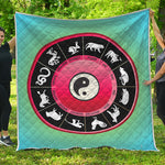 Yin Yang Chinese Zodiac Signs Print Quilt