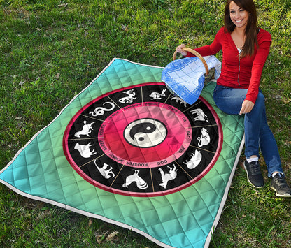 Yin Yang Chinese Zodiac Signs Print Quilt