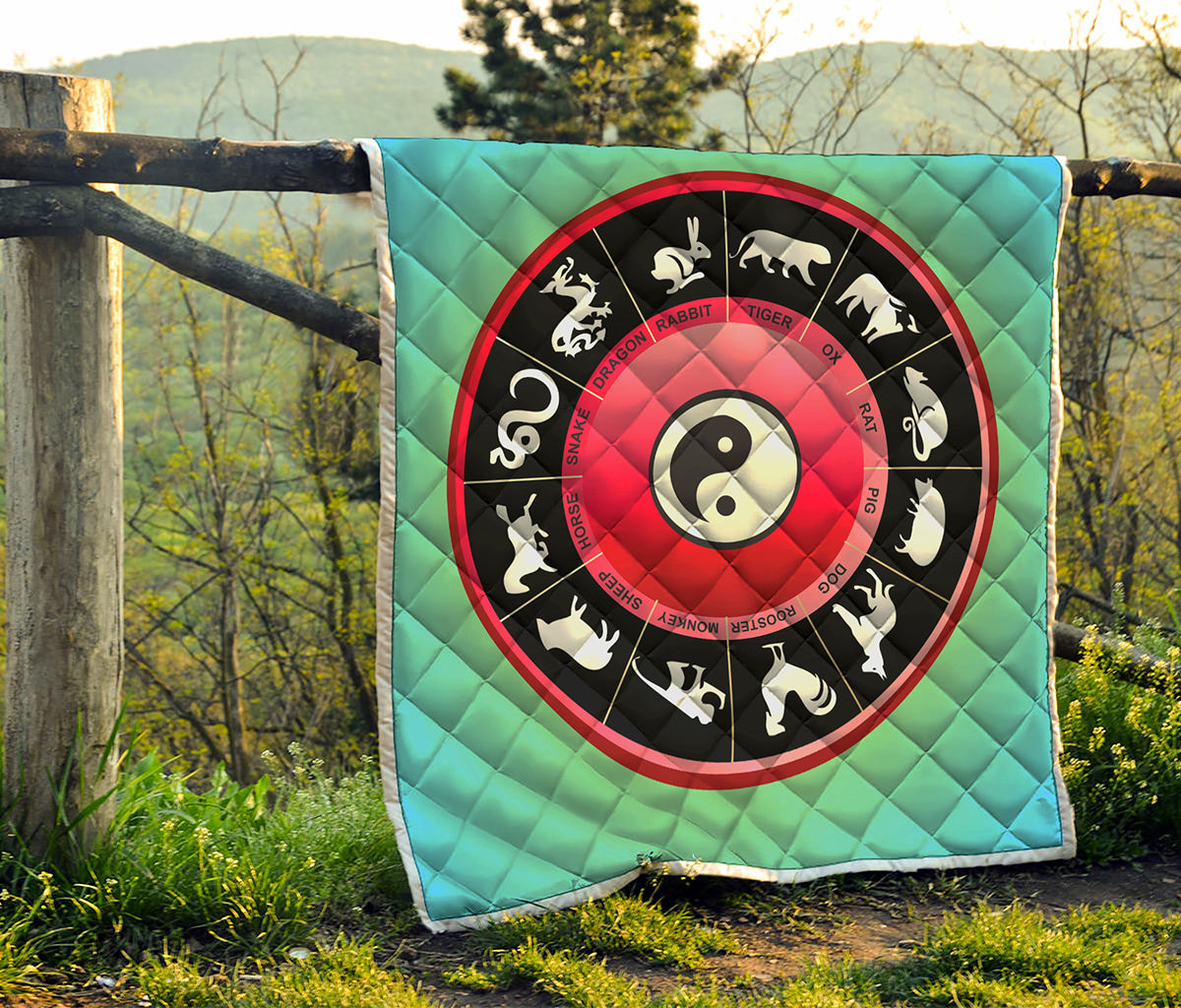 Yin Yang Chinese Zodiac Signs Print Quilt