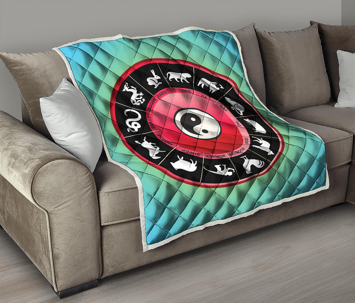 Yin Yang Chinese Zodiac Signs Print Quilt