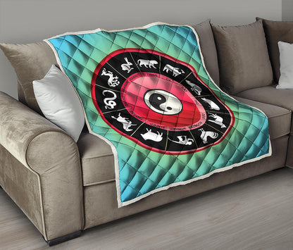 Yin Yang Chinese Zodiac Signs Print Quilt