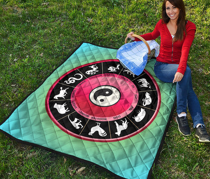 Yin Yang Chinese Zodiac Signs Print Quilt