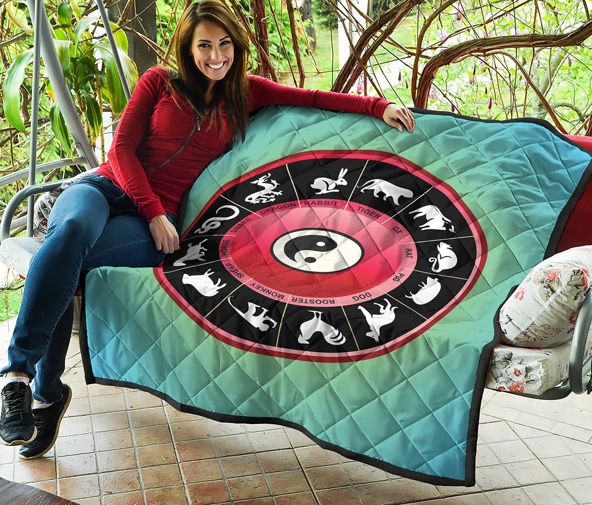 Yin Yang Chinese Zodiac Signs Print Quilt