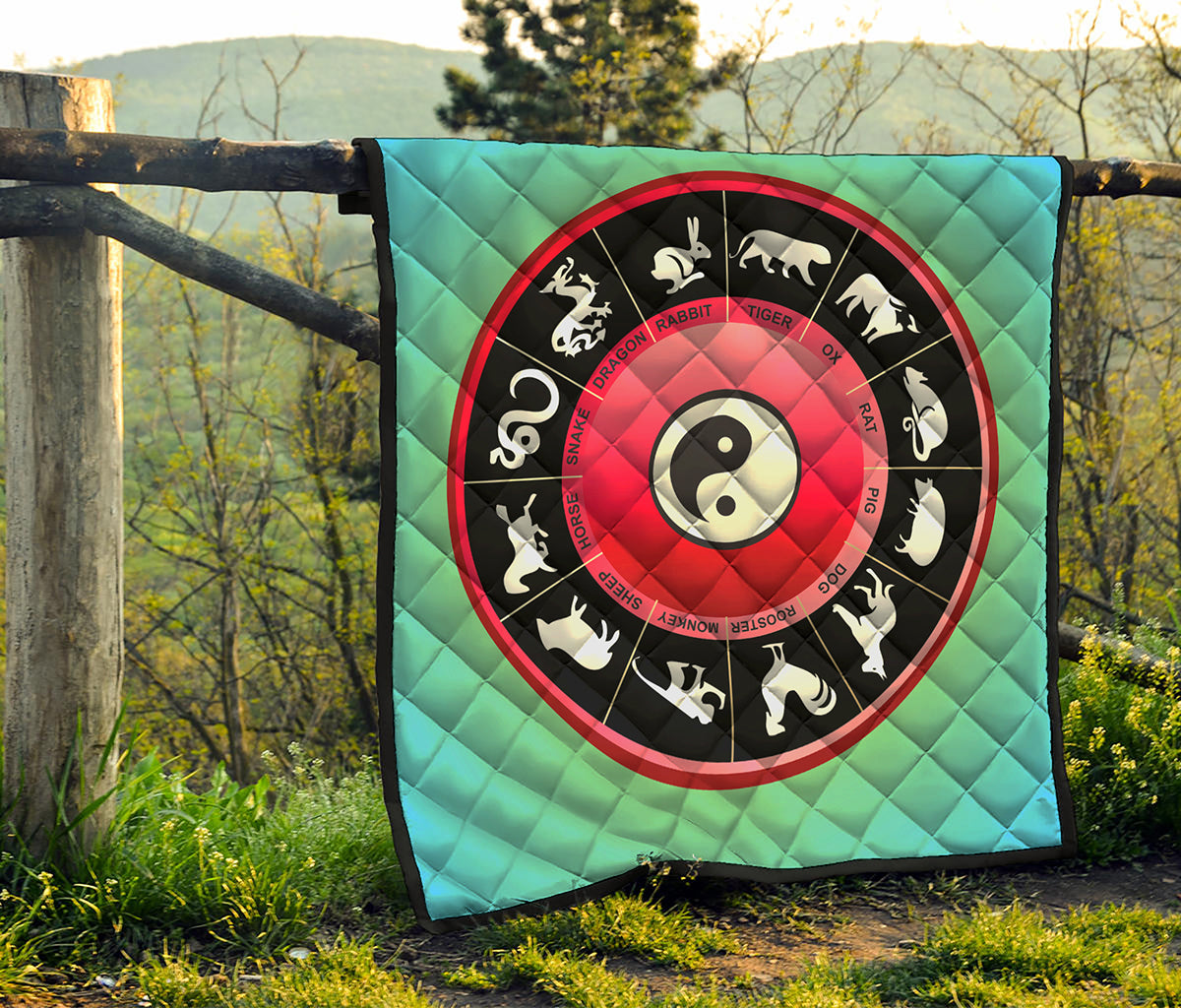 Yin Yang Chinese Zodiac Signs Print Quilt
