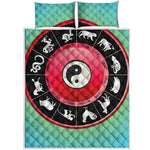 Yin Yang Chinese Zodiac Signs Print Quilt Bed Set