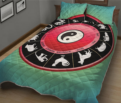 Yin Yang Chinese Zodiac Signs Print Quilt Bed Set