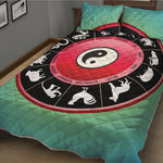 Yin Yang Chinese Zodiac Signs Print Quilt Bed Set