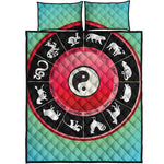Yin Yang Chinese Zodiac Signs Print Quilt Bed Set