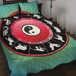 Yin Yang Chinese Zodiac Signs Print Quilt Bed Set
